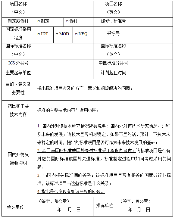 團(tuán)體標(biāo)準(zhǔn)項(xiàng)目建議書(shū)